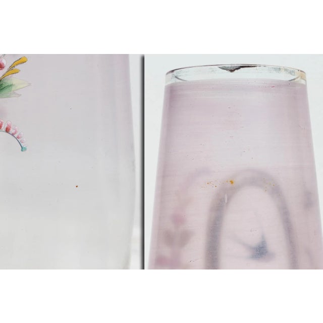 1920s Art Deco German Bavaria Hand Painted Glass Vase Depicting Swallows Birds and Flowers For Sale - Image 9 of 13