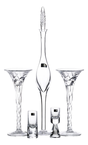 Bottle with Glasses and Candleholders, Set of 5