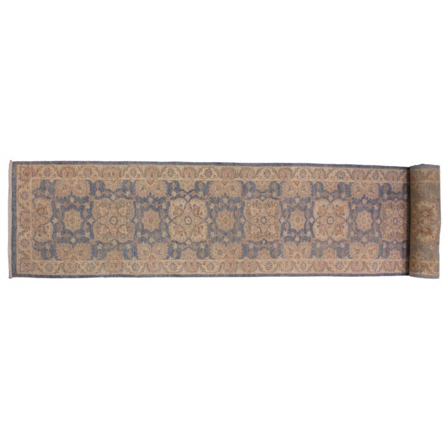 Ivory Ziegler Blue/Ivory Wool Runner Rug- 2'8'' X 12'6'' For Sale - Image 8 of 10
