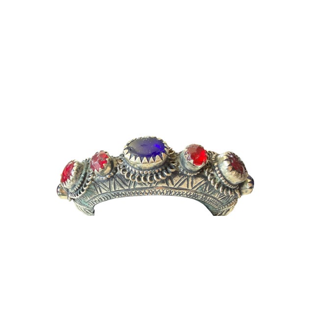 Metal Vintage East Afghan Tribal Kuchi Bracelet Red and Blue Glass For Sale - Image 7 of 7