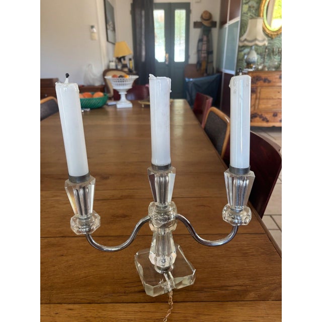 Art Deco Electrified Chandeliers in Cut Crystal and Chrome Metal, 1930, Set of 2 For Sale - Image 9 of 11