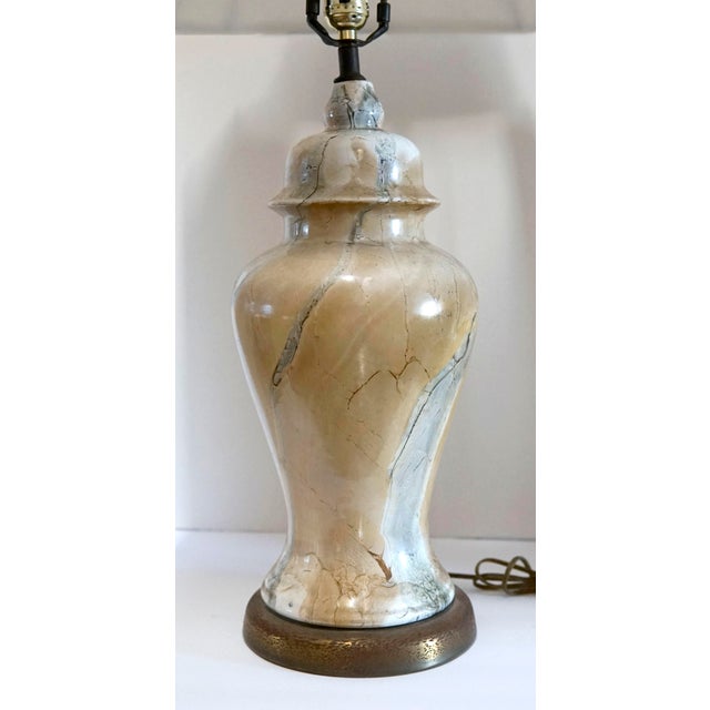 Vintage Mid 20th Century Marbelized Glass Table Lamp and Shade For Sale - Image 11 of 13