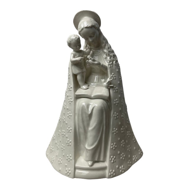 60-70s Goebel Hummel Flower Madonna Figurine 10/1 Virgin Mary Child Bird Used 9in Ivory For Sale