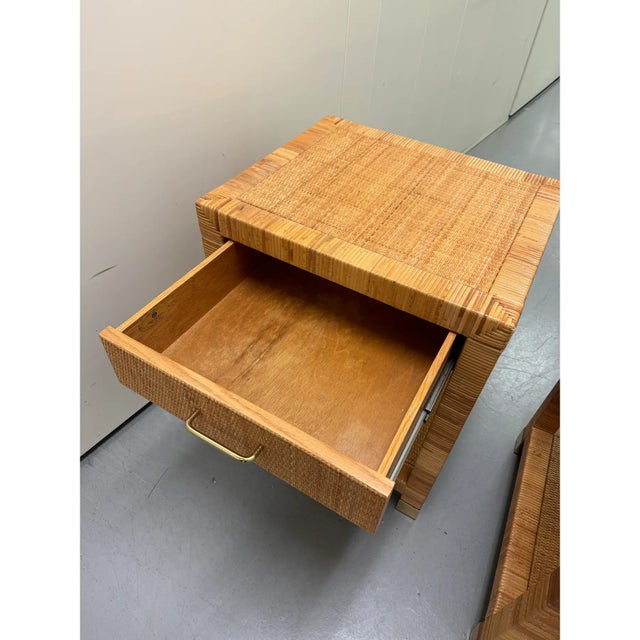 Signed Bielecky Brothers Caned Rattan Nightstands With Drawer For Sale - Image 12 of 12