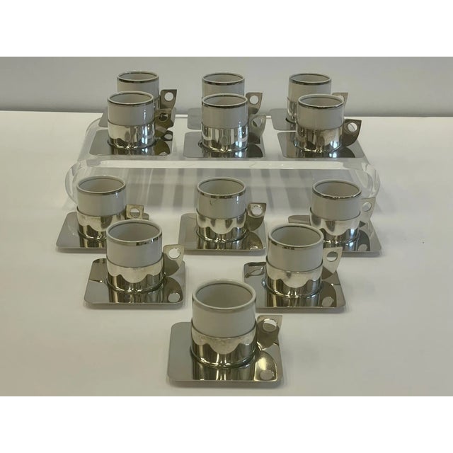 Brazilian Silverplate & Porcelain Demitasse Cups & Saucers -Set of 12 For Sale - Image 13 of 13