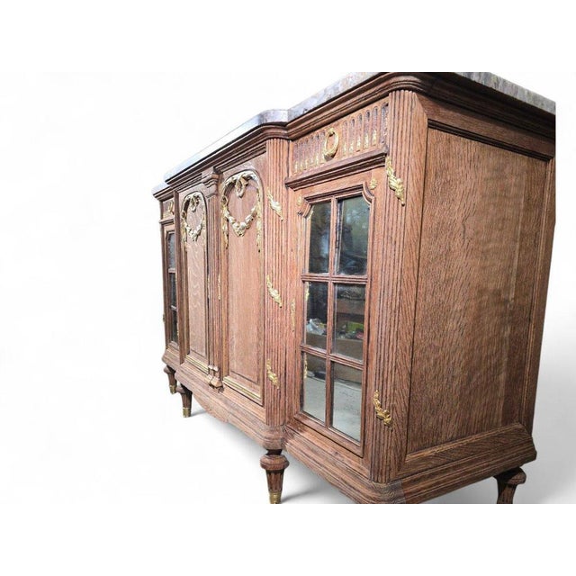 Metal Large Oak Sideboard with Gilt Bronze and Marble, 1860 For Sale - Image 7 of 13