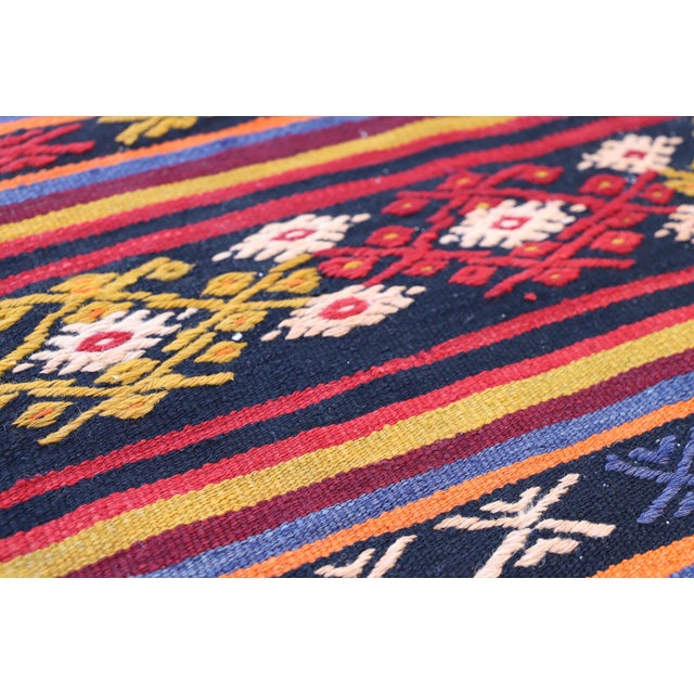 1970s Rustic Striped Black Small Rug For Sale - Image 4 of 12
