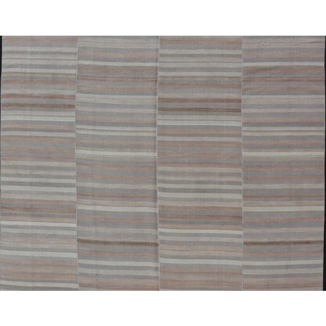 Measures: 8'9 x 11'5 Turkish Vintage Hand Woven Paneled Kilim Vintage Rug in Muted Colors. Keivan Woven Arts / rug...