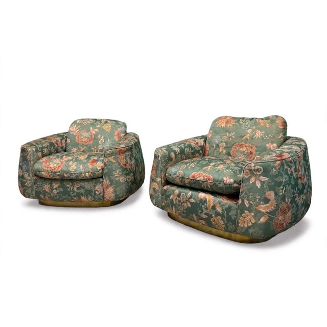 Art Deco Chairs in Floral Silk Fabric with Brass Base, 1940, Set of 2 For Sale - Image 17 of 17