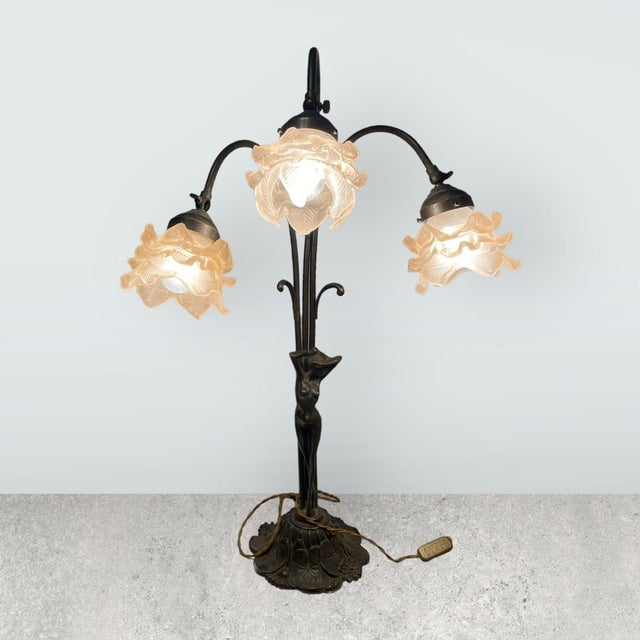 Large Murano Flower Bronze Table Lamp, 1950s For Sale - Image 16 of 17