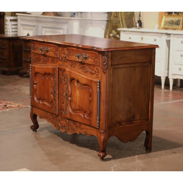 Brown 19th Century French Louis XV Carved Walnut Provincial Buffet From Provence For Sale - Image 8 of 13