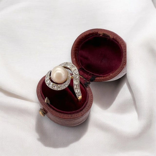 Antique Pearl and Diamond Tourbillon Ring, Size 9.5 For Sale - Image 4 of 7