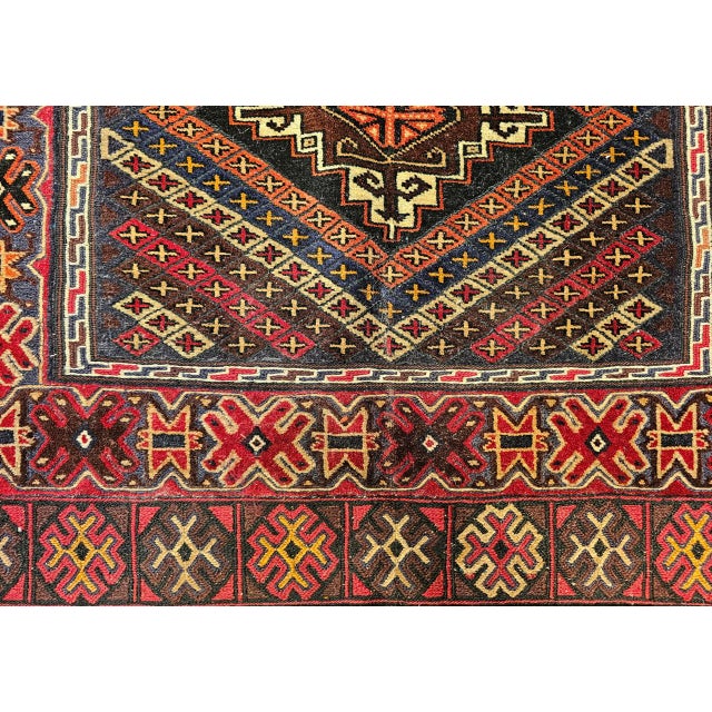 Vintage Afghan Baluch Tribal Area Rug in a Near-Square Size in Red, Blue, Brown For Sale - Image 15 of 17