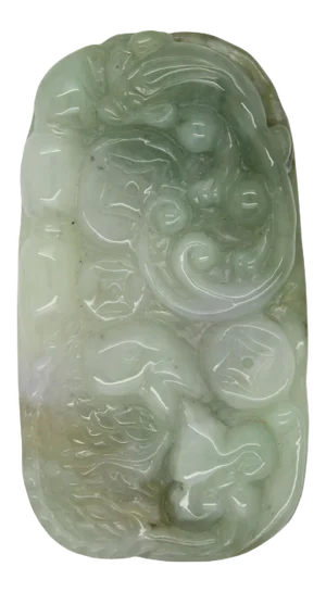 Zodiac Jade Pendant With Flying Dragon Spiral on Money Wave and Longevity Peach