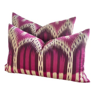 Fuchsia Ikat Lumbar Pillows- a Pair For Sale