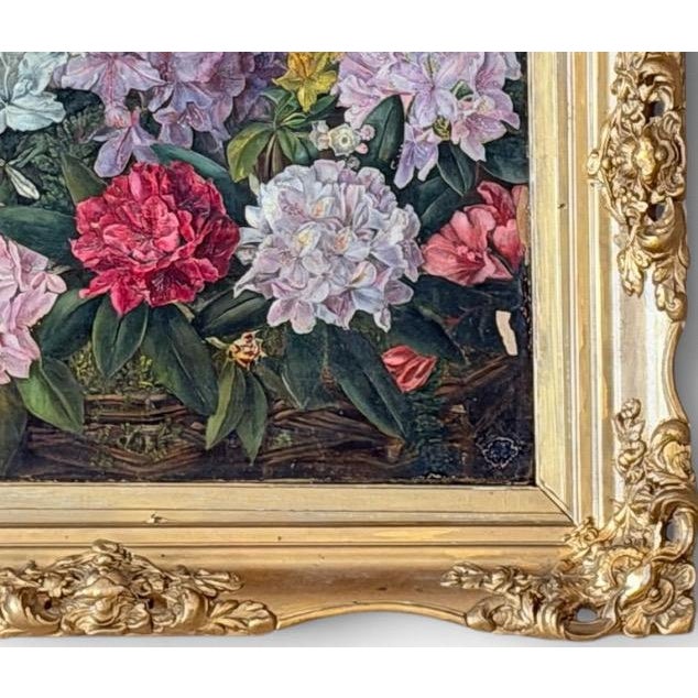 Black Antique 19th Century British School Oil on Canvas Floral Still Life Painting For Sale - Image 8 of 17