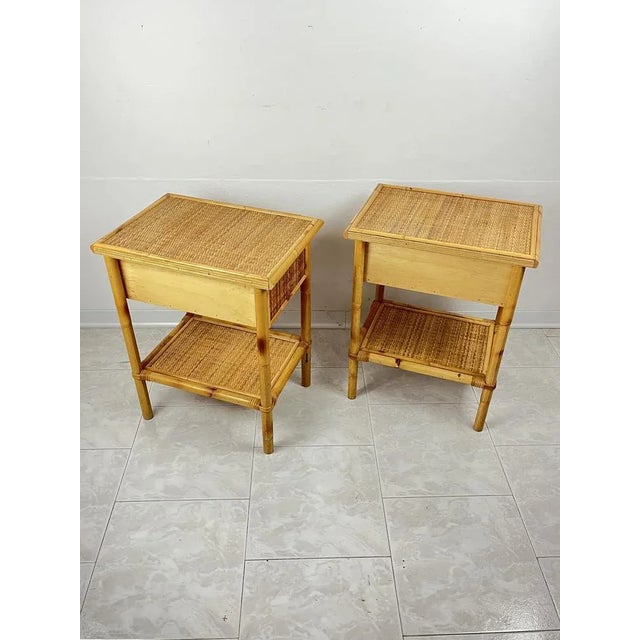 Vintage Italian Bedside Tables in Rattan and Bamboo, 1970s, Set of 2 For Sale - Image 4 of 11