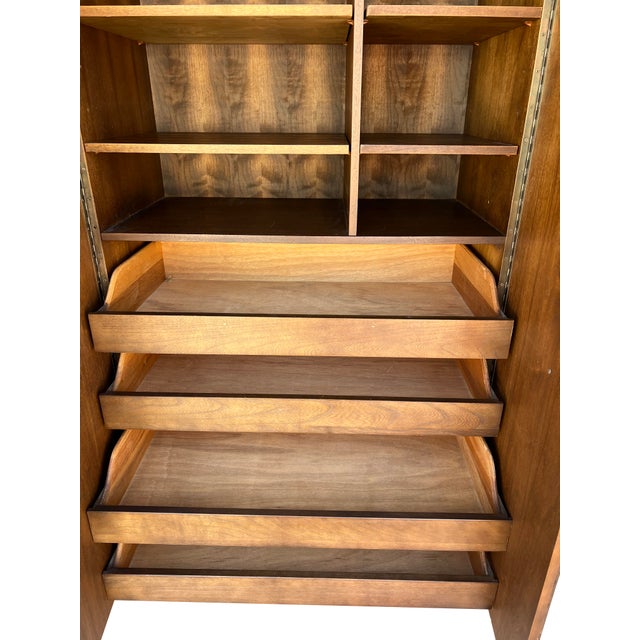 1970s Vintage Mid Century Modern Brutalist Tall Dresser Cabinet Highboy For Sale - Image 5 of 9