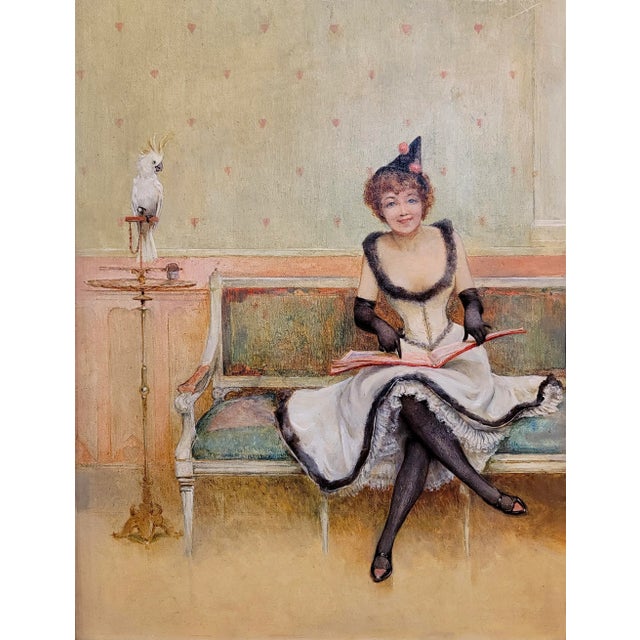 19th Century Edward Reed -Female Entertainer With White Parrot -C.1895 Oil Painting For Sale - Image 5 of 10