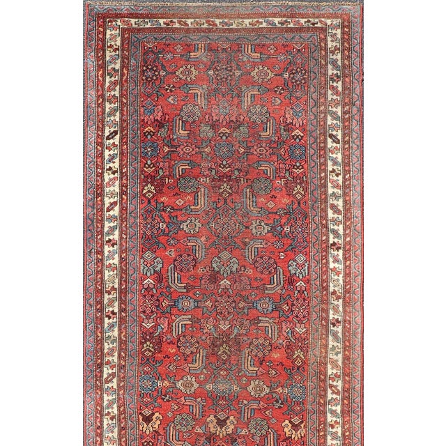 Tribal Antique Persian Bidjar Runner With Red Field and Tribal Geometric Design For Sale - Image 3 of 12