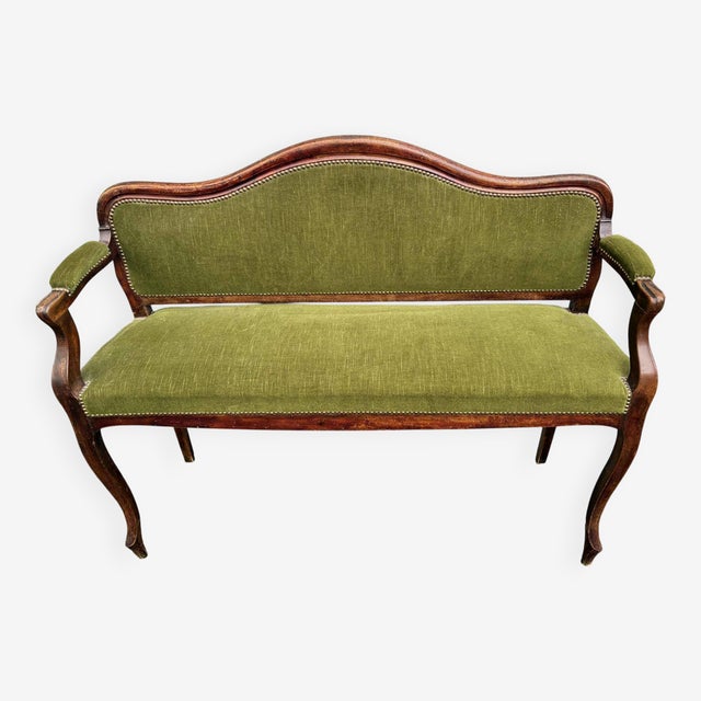 Wood Vintage Green Sofa Bench, 1950s For Sale - Image 7 of 7