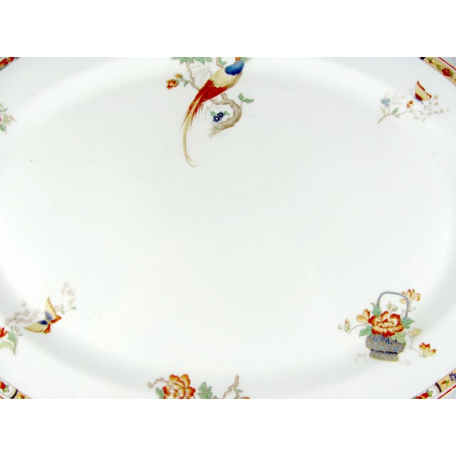 1940s O.P.Co. Syracuse China Burmese Pheasant Fowl Bird Large Oval Platter For Sale - Image 6 of 9