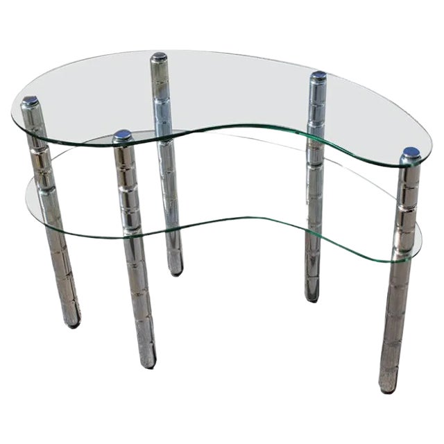 Italian Glass & Chromed Metal Shelf, 1960s For Sale