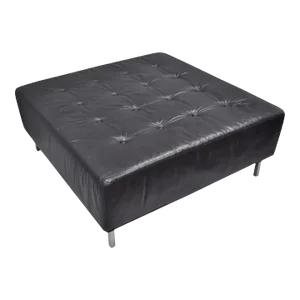 Thayer Coggin Modern Barcelona Style Black Tufted Leather Square Ottoman