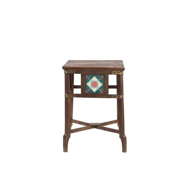 Indian Vintage Indian Teakwood and Tile Side Table For Sale - Image 3 of 3