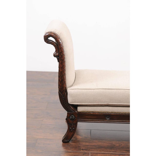 French 1860s Empire Style Walnut Bench with Out-Scrolled Sides and Swan Figures For Sale - Image 10 of 10