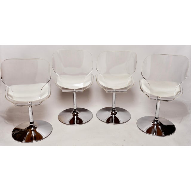 Hill Manufacturing Co. 1970s Lucite and Chrome Based Swivel Dining Chairs by Charles Hollis Jones for Hill Manufacturing- Set of 4 For Sale - Image 4 of 10