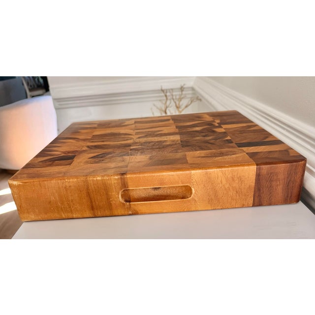 Early 21st Century Mountain Woods 16” Square Extra-Thick 3” End-Grain Acacia Butcher Block Cutting Board For Sale - Image 5 of 9