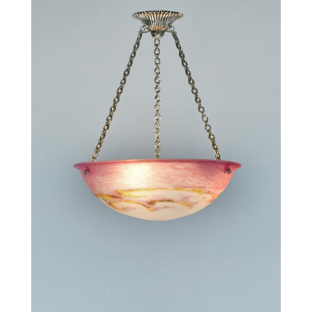 Hettier & Vincent Muller frères A stunning French art deco hanging fixture by Hettier & Vincent in nickel plated bronze or...