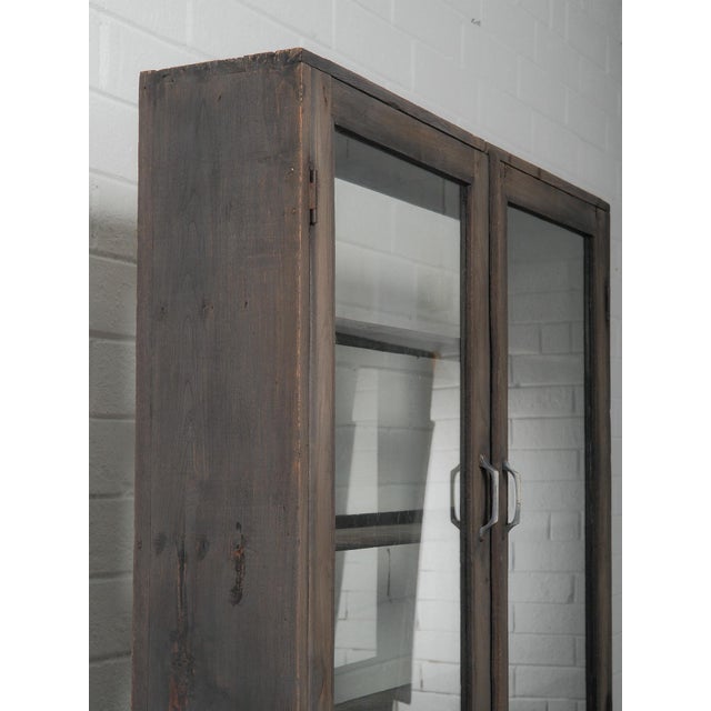Dark Wood Glass-Front Cabinet on Tiered Open Base For Sale - Image 4 of 5