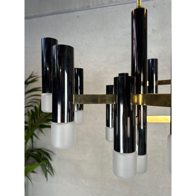 Vintage Black and Gilt Hexagon Chandelier from Boulanger, 1970s For Sale - Image 6 of 11