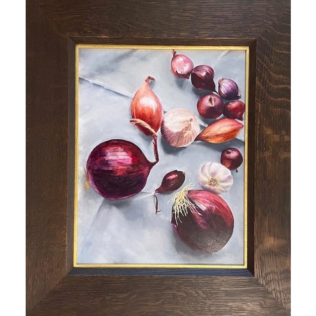 Ready to Roll by Timothy J. Standring | Oil on gesso panel Still life of various onions For Sale