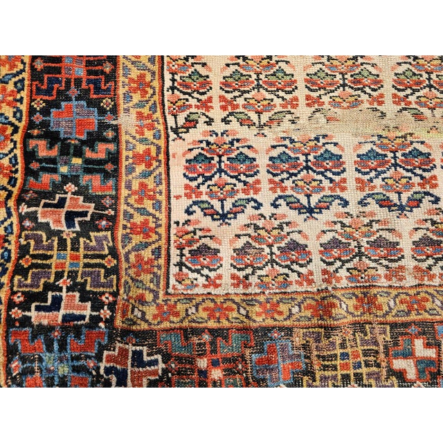 19th Century Persian Bidjar Runner, Hand-Knotted Wool, Allover Paisley Pattern, Ivory & Navy, 3x13 For Sale - Image 9 of 14