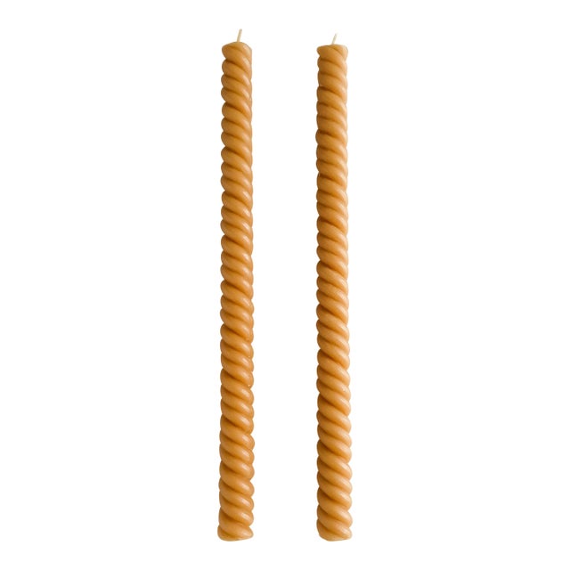 Helix Taper Beeswax Candles in Oro Goldenrod - a Pair For Sale