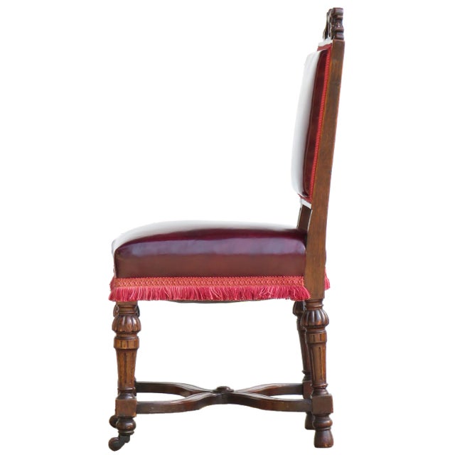 English Jacobean or Italian Renaissance Style Burgundy Accent Chair For Sale - Image 4 of 7