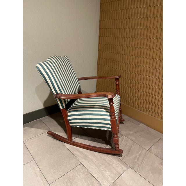 Victorian Early 20th Century Late Victorian (Thonet-Era) Striped Nursery or Accent Rocker For Sale - Image 3 of 7