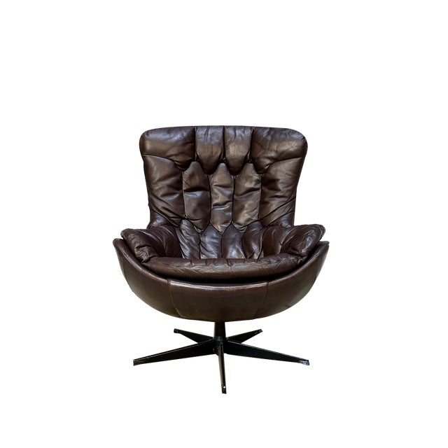 Swivel Leather Lounge Chair by Henry Walter Klein for Bramin, Denmark, 1960s For Sale