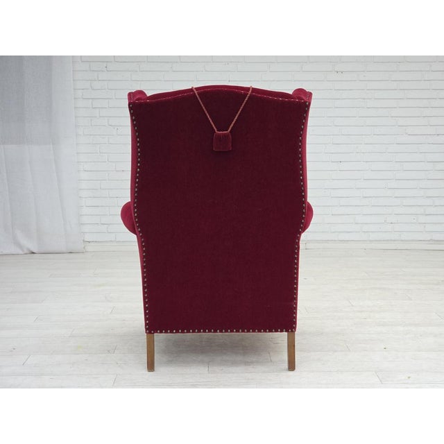 Danish Highback Wingback Armchair in Cherry-Red Velour, 1960s For Sale - Image 15 of 18