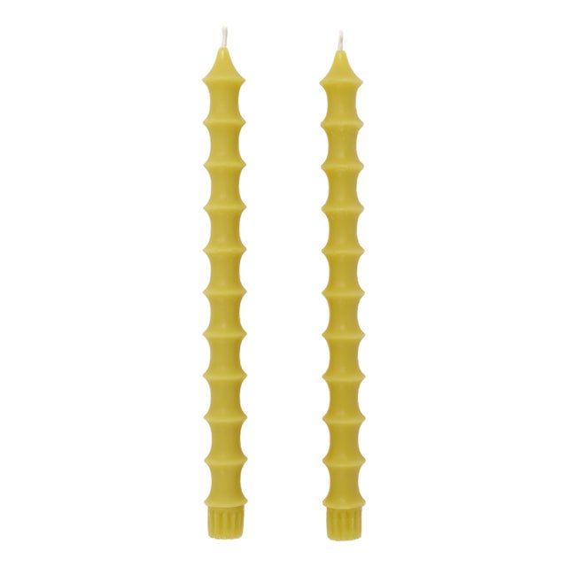 Bamboo Taper Candles in Citron Green - A Pair For Sale