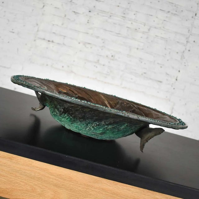 Metal Organic Modern Cast Bronze Bowl Sculpture With Fish Design by John Forsythe For Sale - Image 7 of 13