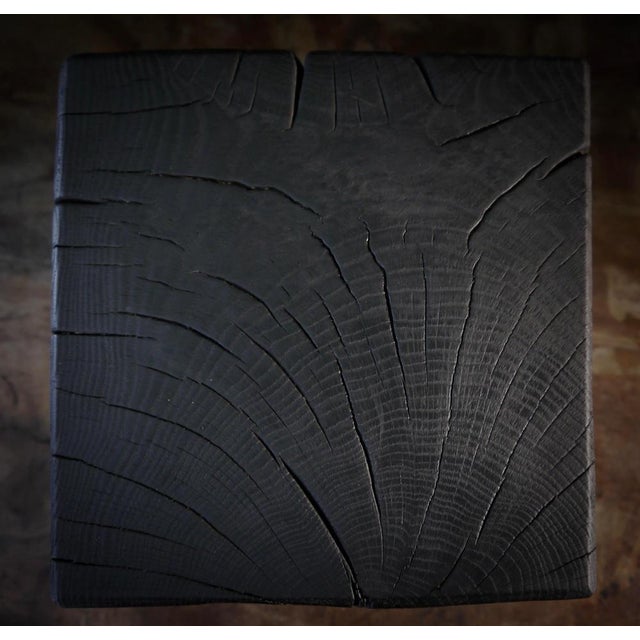 Contemporary Charred and Oiled Oak Stool by Fritz Baumann For Sale - Image 3 of 6