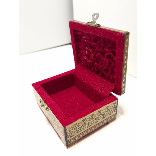 Vintage Persian Khatam Handcrafted Inlaid Wooden Micro Jewelry Trinket Box For Sale - Image 4 of 12