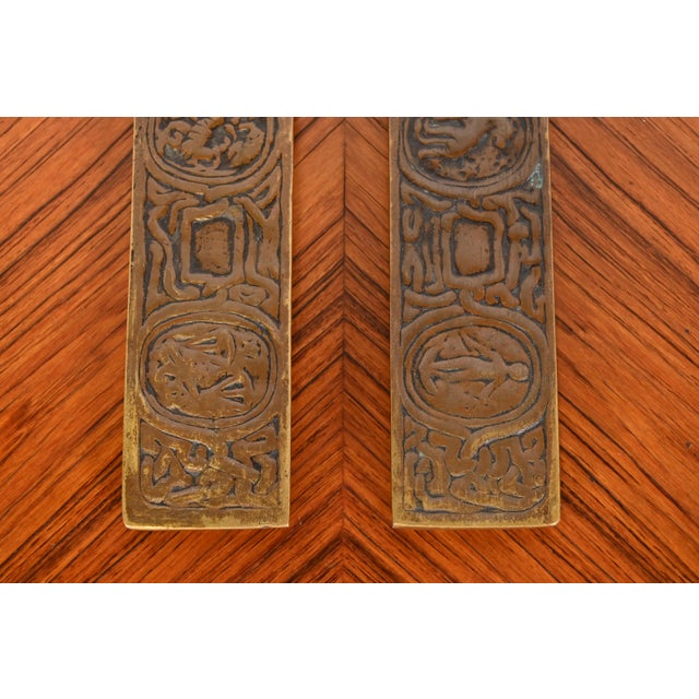 Bronze Tiffany Studios New York "Zodiac" Bronze Blotter Ends For Sale - Image 8 of 11