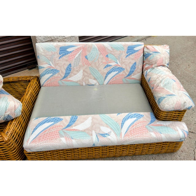 Vintage Bent Rattan Sectional Sofa With Center Glass Top Table For Sale In Denver - Image 6 of 12