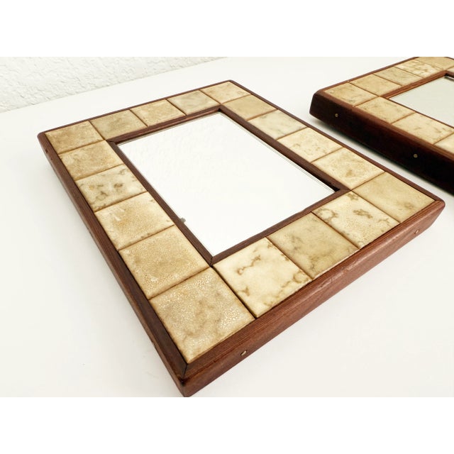 1960s 1960s Mid-Century Modern Berthold Muller Style Tile & Rosewood Wall Mirrors - A Pair For Sale - Image 5 of 8