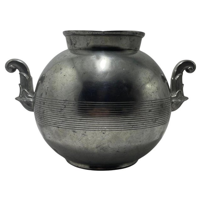 Metal Swedish Art Deco Pewter Vase with Scroll Handles from GAB, 1939 For Sale - Image 7 of 7